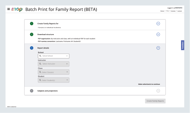 Overview of Batch Print for Family Report.
